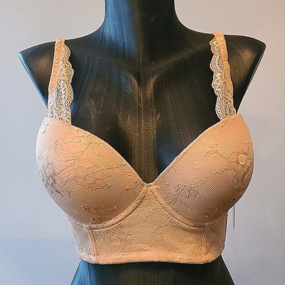 Tan Halter Lace Detailed Bra